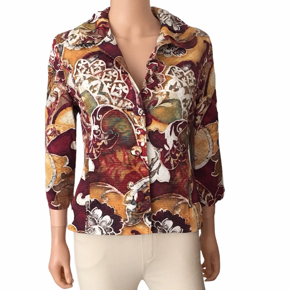 Chico's Artistic Paisley Print Silk Cotton Blouse Blazer - Picture 8 of 8